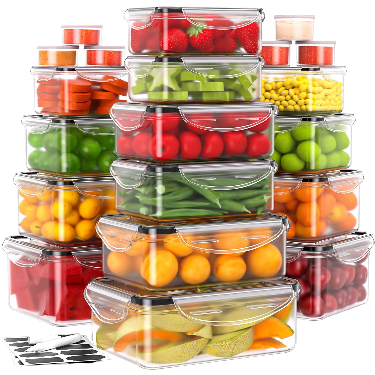 JSCORES 40-piece food storage containers set includes 20 containers and 20 lids. Leak-proof and BPA-free, perfect for kitchen food storage.