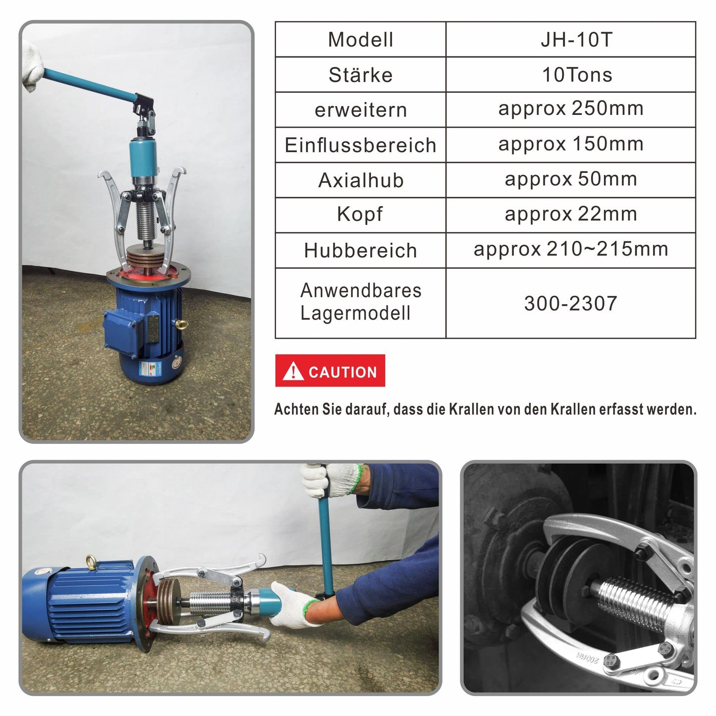 AMZCNC Hydraulic Bearing Puller Integral 10T Hydraulic Puller Kit Crankshaft Pulley Puller Suitable for Hubs/Flanges/Gears/Bearings (10 Ton Pulling Force)