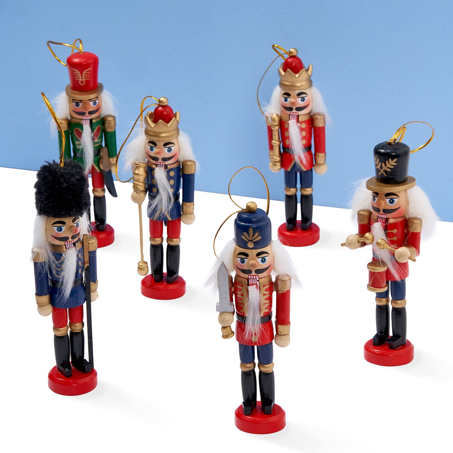 THE TWIDDLERS - 6 Traditional Christmas wooden Nutcrackers, 13cm - Soldier Ornaments Tree Decorations Christmas Tree Ornaments Christmas Decorations
