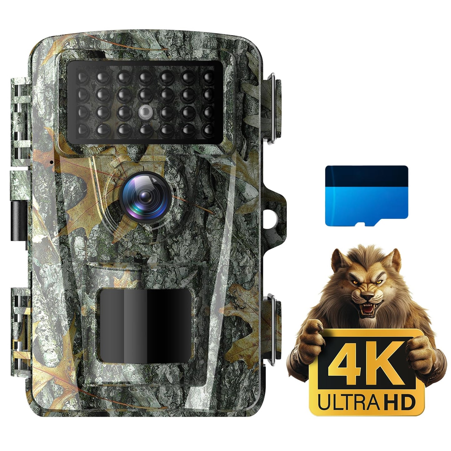 CoolifePro 4K 48MP trail camera, motion activated wildlife camera with No Glow 940nm IR LEDs for night vision. 0.1s fast trigger speed, waterproof IP66, includes 32G memory card.