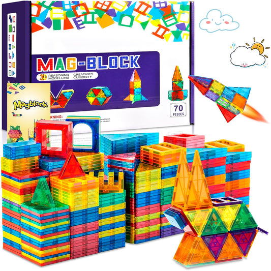 AQXONG 70 Pcs Magnetic Building Toys, Colorful Magnetic Building Blocks Toy, Educational Building Blocks Toy, Construction Toy for Kids, Suitable for Boys and Girls aged 3 years and up.