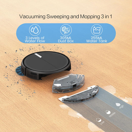AIRROBO robotic vacuum cleaner with mopping function, P30 vacuum robot, 3000Pa suction power, 3 in 1 robot vacuum for pet hair, carpet, hard floors, mop robot with remote control, 120min runtime