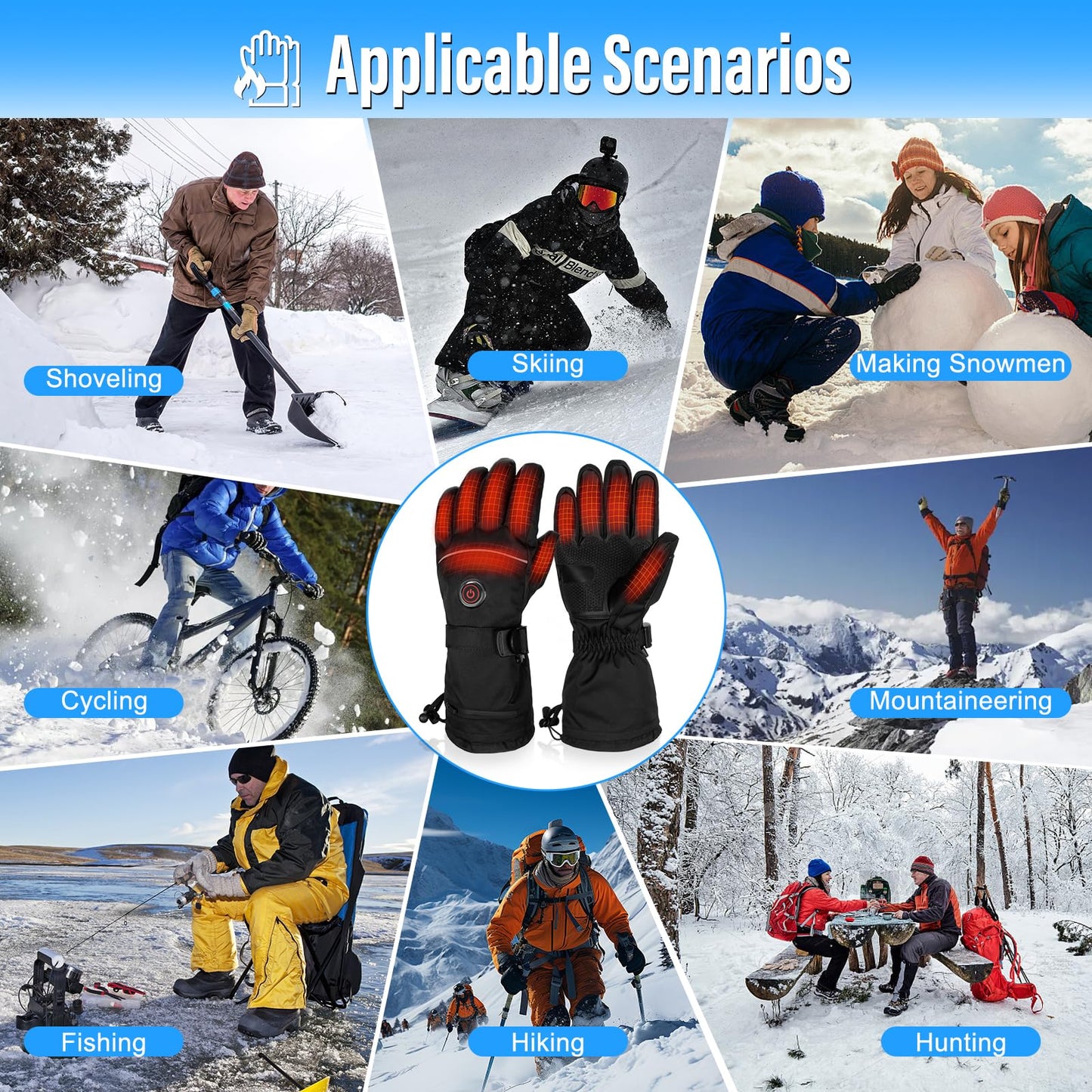 Heated gloves, 5V 6000mAh Electric USB Rechargeable Heated Gloves for Women Men, 3 Heat Settings Waterproof Touchscreen Gloves for Winter Sports - Motorcycle, Skiing (L)