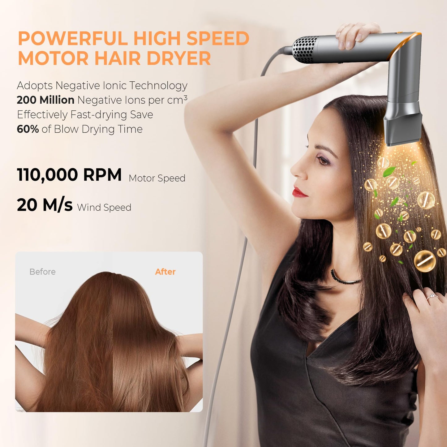 Airstyler 8 in 1 high-speed ion hair dryer 110,000RPM blow dryer with air curler, hot air brush, hairbrush, round brush hairdryer, curling brush hairstyler styling brush gift for women, 1400W.