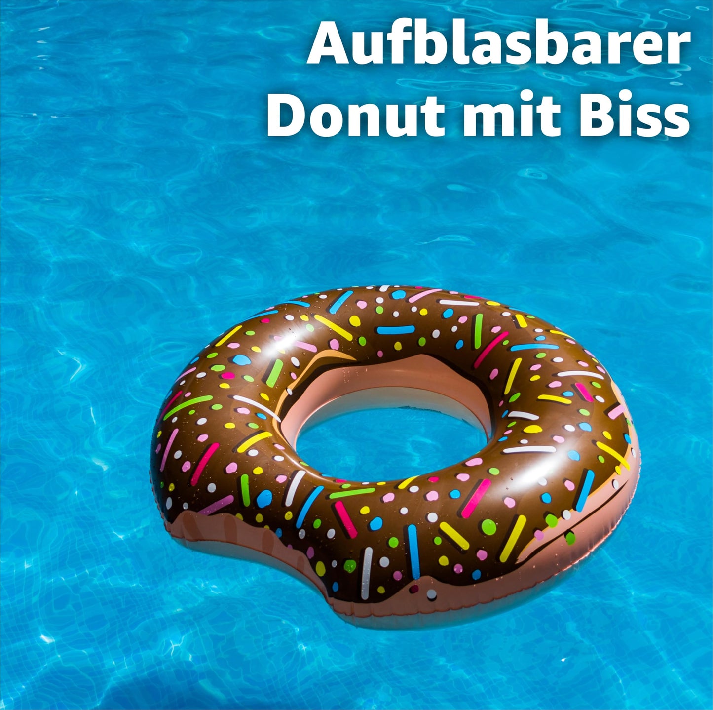 4X XXL Inflatable bitten brown + pink Donut with Bite Swim Ring for Pool, with 4X inflatable drink holders for cocktails, drinks and more.