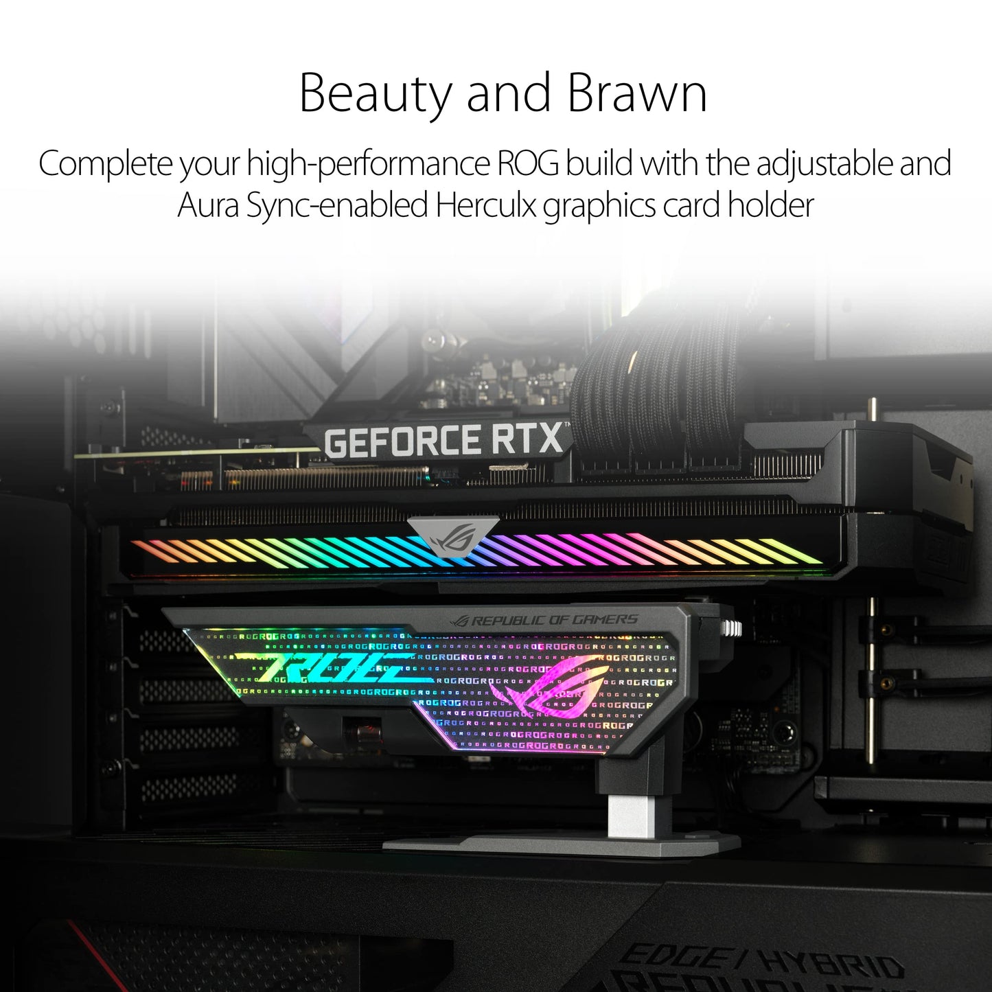 ASUS ROG Herculx graphics card holder (support height 72-128 mm, tool-less installation, built-in level, Aura Sync, Black)