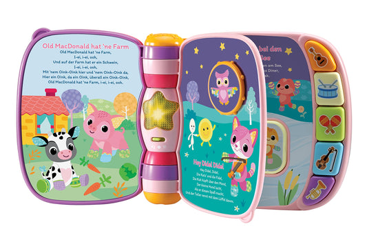 VTech Baby My First Songbook Pink - Colorful book with 7 pages and interactive elements for playing, listening, and singing along - For children aged 9-36 months.