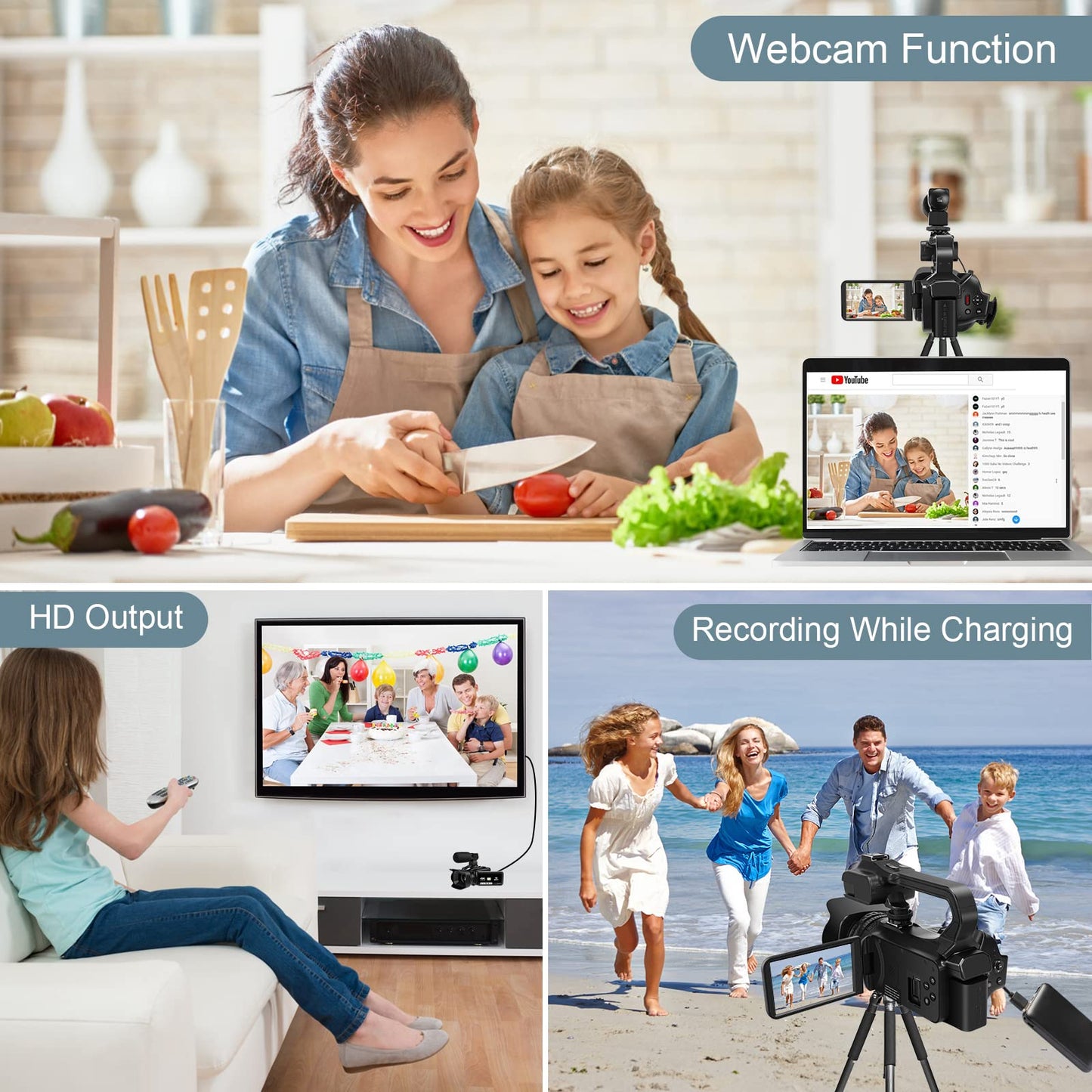 4K video camera camcorder 60FPS 64MP 18X digital zoom auto focus vlogging camera for YouTube, 4.0" touch screen HD WiFi video camera with 4500mAh battery, 64G SD card, stabilizer, microphone, and remote.