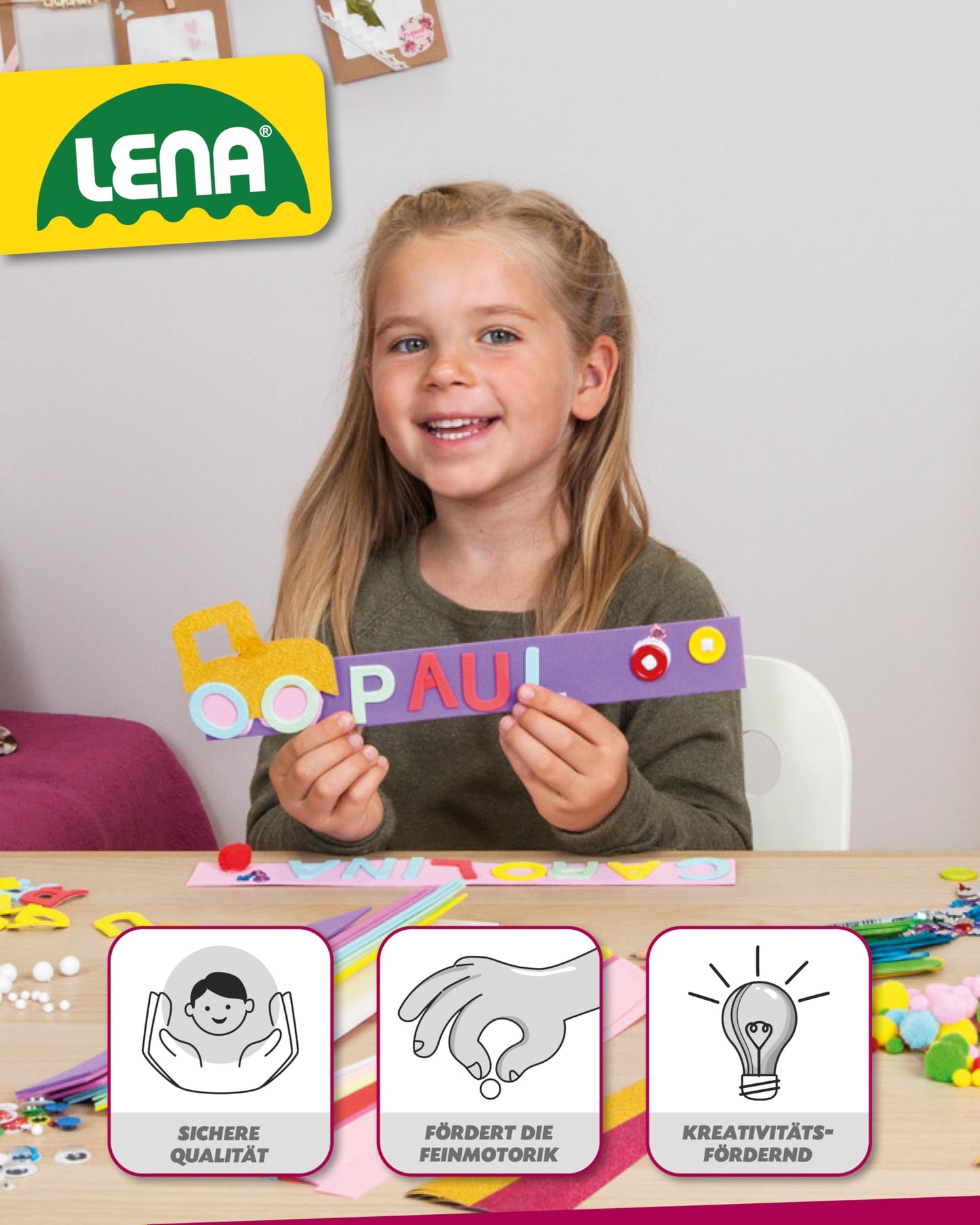 Lena Jumbo Craft Kit with 800 pieces, includes paper, foam, pipe cleaners, rhinestones, googly eyes, pom poms, and buttons, pastel colors with pink tones, for ages 5 and up.