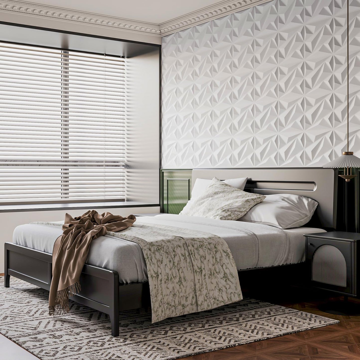 Art3dwallpanels PVC 3D Wall Panel Diamond for Interior Wall Decor in White, 3D Textured Wall Panels, 33 Pieces Tiles