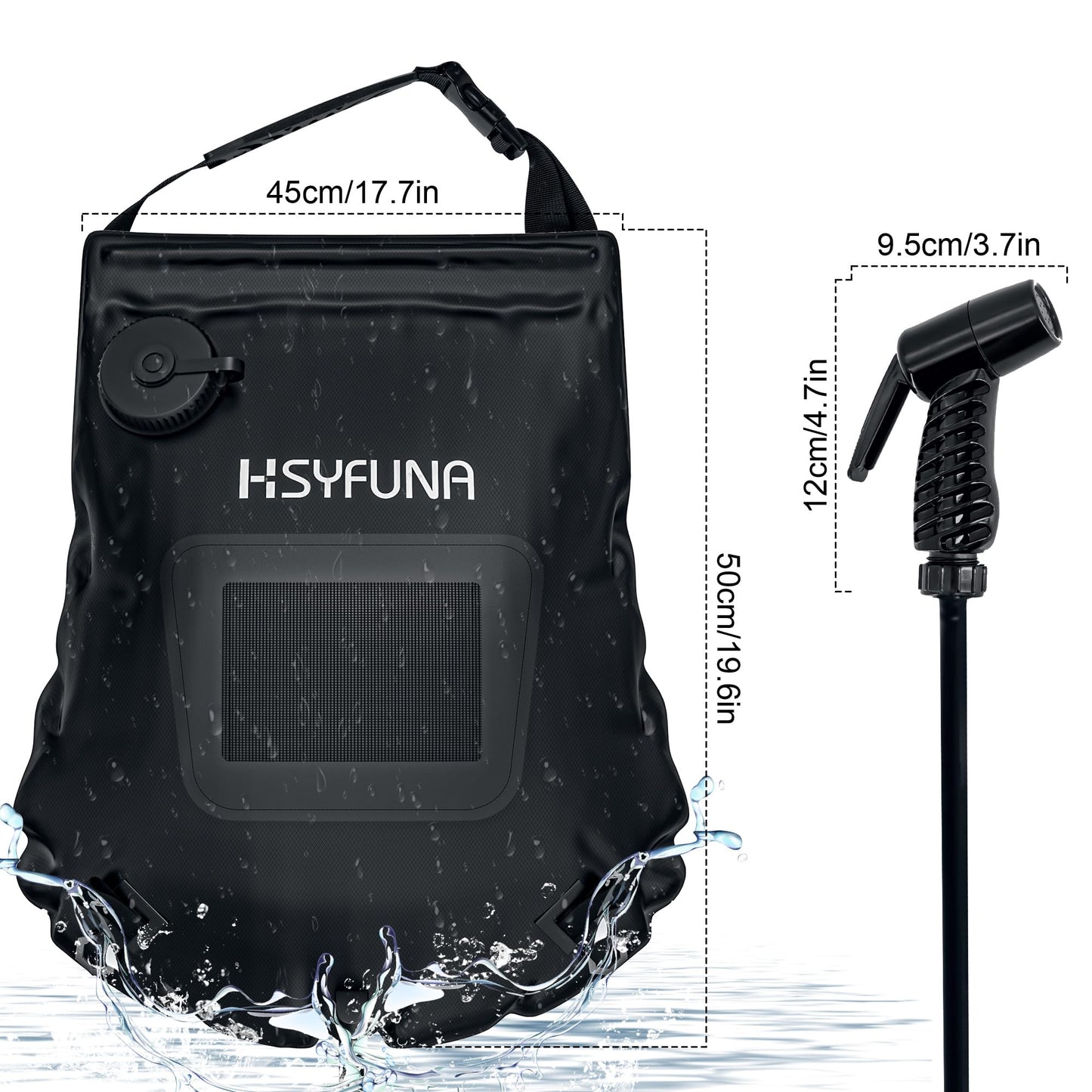 HSYFUNA Camping Shower, 5 Gallons/20L with Temperature Display Solar Shower Camping, Hot Water 45°C Camping Shower Outdoor, for Hiking Climbing