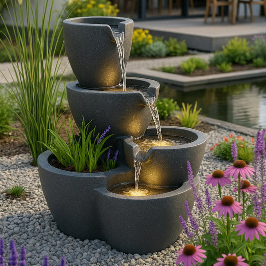 Indoor fountain with lighting Botana garden fountain plantable fountain terrace fountain (LED: warm white)