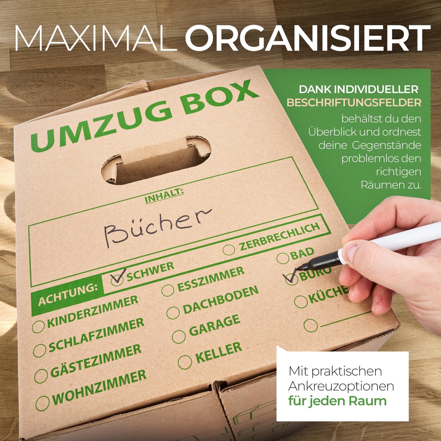 10 x sturdy moving boxes - 620 x 300 x 330 mm - Extra large and reusable - Moving box with 40kg load capacity - Moving with cardboard box - Robust moving box with lid - Storage boxes