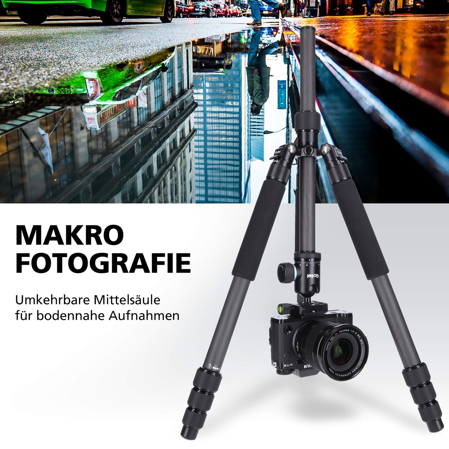 Rollei Carbon Tripod CT-5C, Black & QAL-50 - professional camera quick release plate, compatible with all cameras with 1/4 tripod thread and Arca Swiss - 2 pack