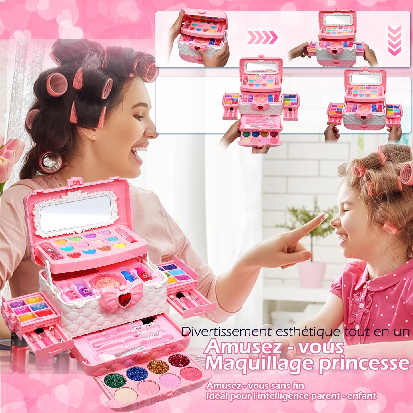 Children's makeup girls set - Kids makeup set girls, Children's makeup case girls toy, Halloween Christmas birthday gifts girls 4-12 years