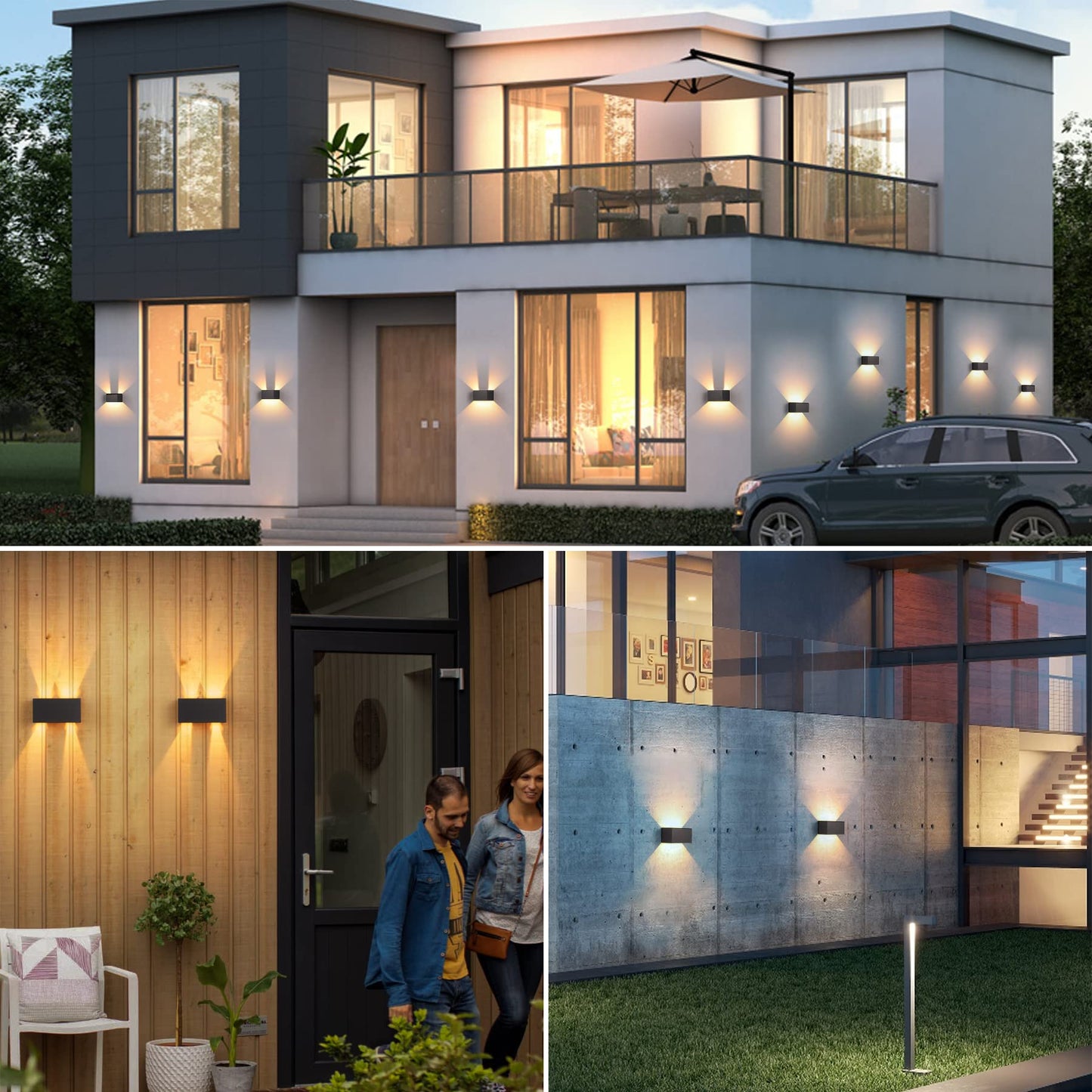 LED wall light for indoor/outdoor use with motion sensor, 24W wall lamp, IP65 waterproof outdoor wall light 3000K warm white wall lighting, outdoor light with adjustable up-down beam angle, black 2 pieces.