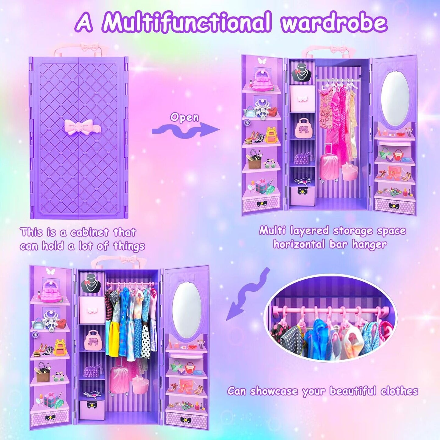 75 pieces of clothing for dolls wardrobe Clothes Jewelry Accessories for 11.5 inch doll Girl doll Dresses with wedding gown Tops Pants Shoes Hangers Bags Gift Toy for girls