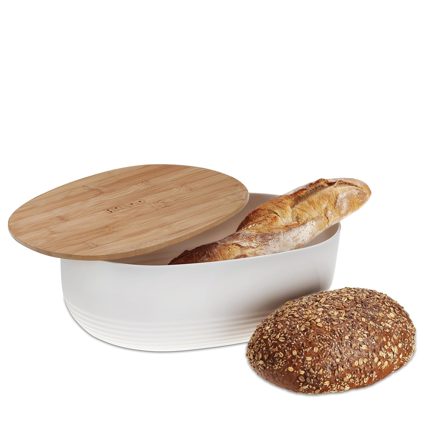 kela Bread Box grey with ventilation holes in bamboo lid 37.5x23x14cm, plastic bread bin, NAMUR, bread storage box