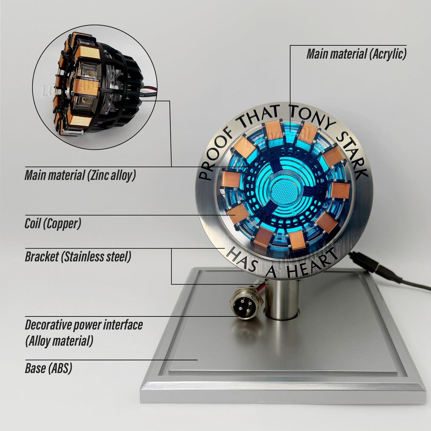 Lonyiabbi 1:1 Arc Reactor MK1 Model LED Light Vibration Sensing Control USB Interface Finished Product Display Box Toys Gift