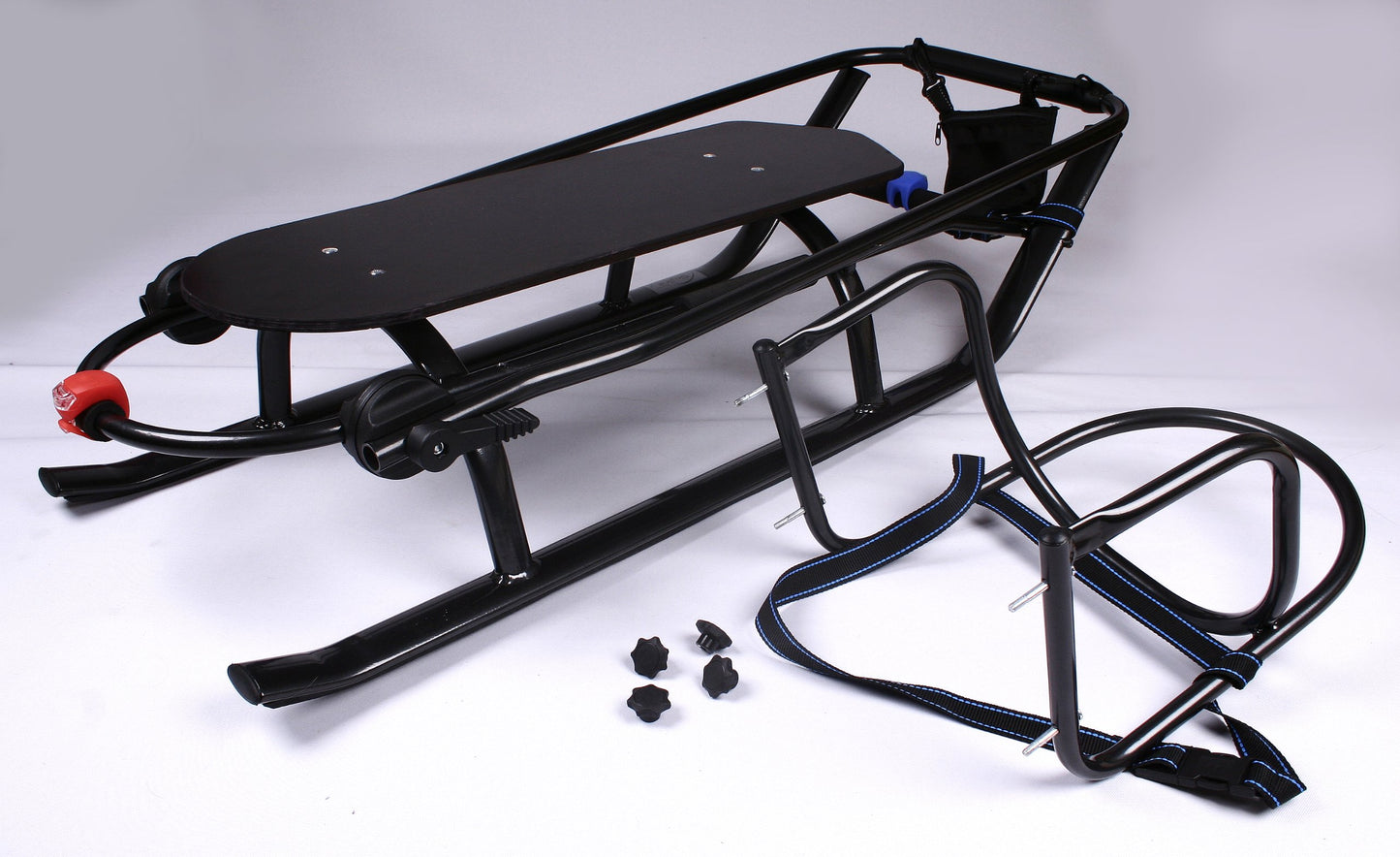 3-in-1 children's sledge with backrest, footmuff, push handle, and aluminum buckle (black & graphite)
