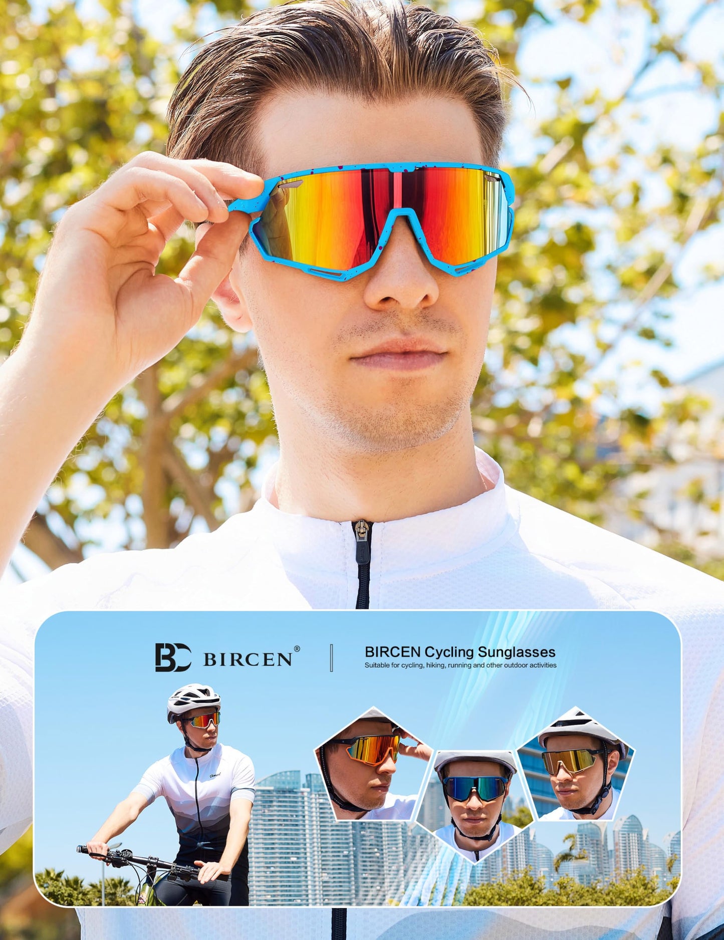 Bircenpro Sport Sunglasses for Men Women - UV Protection Cycling Glasses for Running, MTB, Golf, Road Biking and Cycling