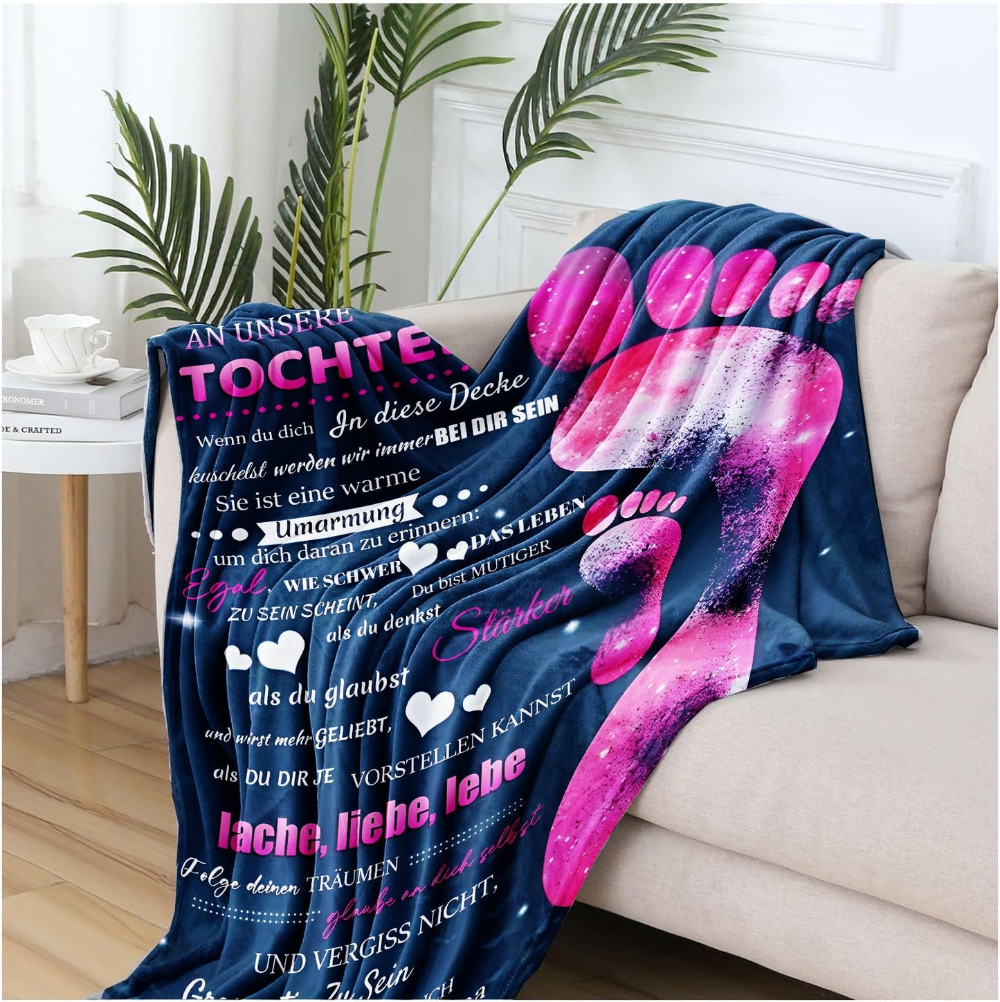 Cuddle blanket fluffy for our daughter from parents, Personalized gifts blanket German Mom and Dad for Daughter love letter blanket Positively Encourage Fleece blanket throw blanket sofa blanket (150x200cm)