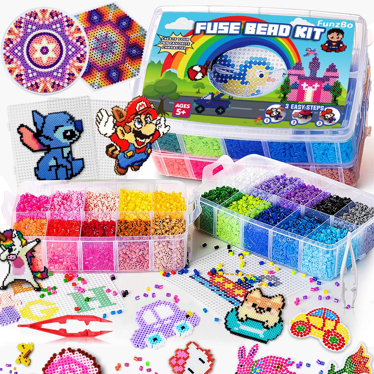 Iron Beads Set Iron Beads Large Pack XXL 23000PCS Beads with 106 Pattern Plates Crafting kit for children from 6 years & Adults & Craft Fans Gift for meditative relaxation & family time
