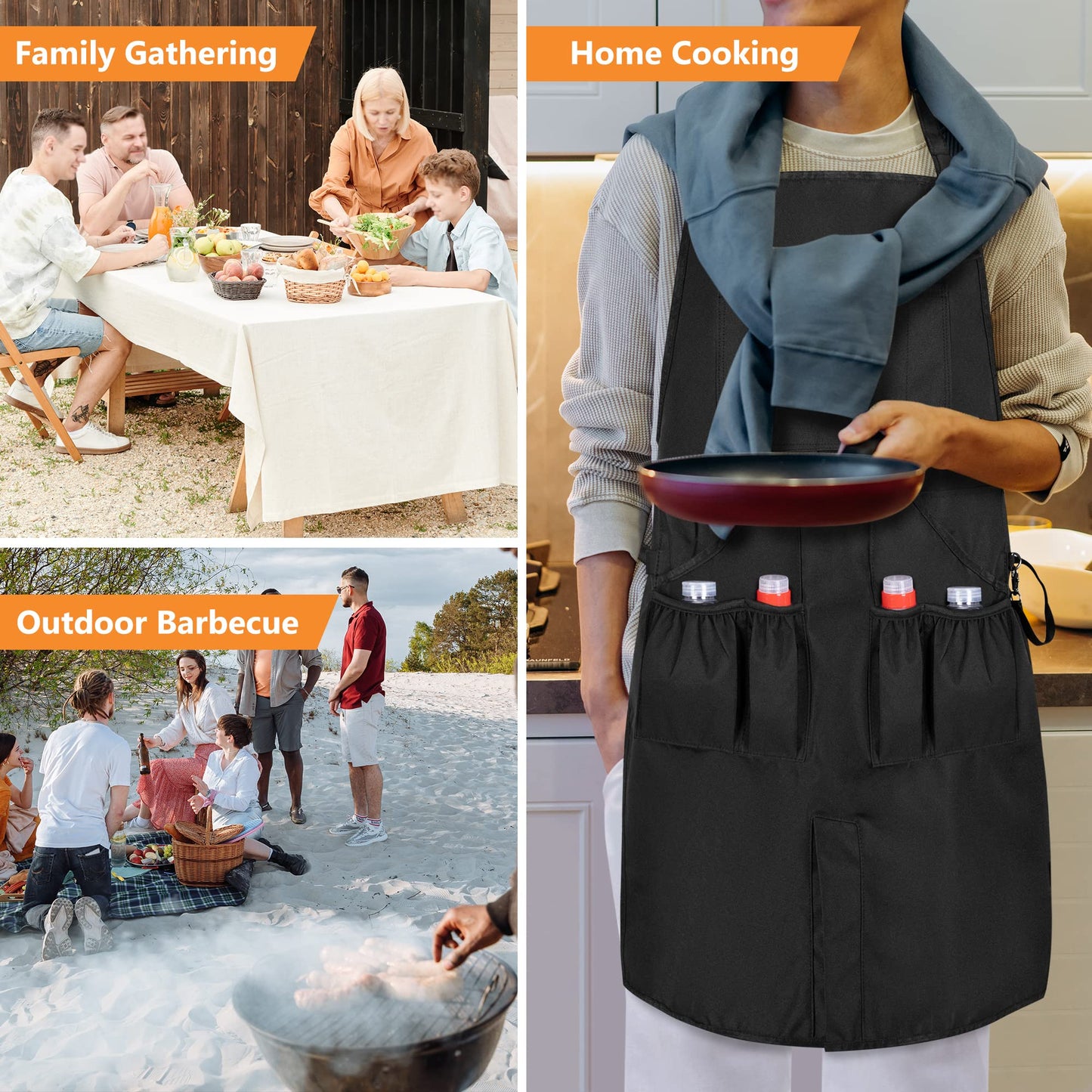 HODRANT BBQ grill apron, cooking apron for men with pockets and slit hem, kitchen apron with adjustable neck and waist straps, aprons for cook, painter, carpenter. Apron only.