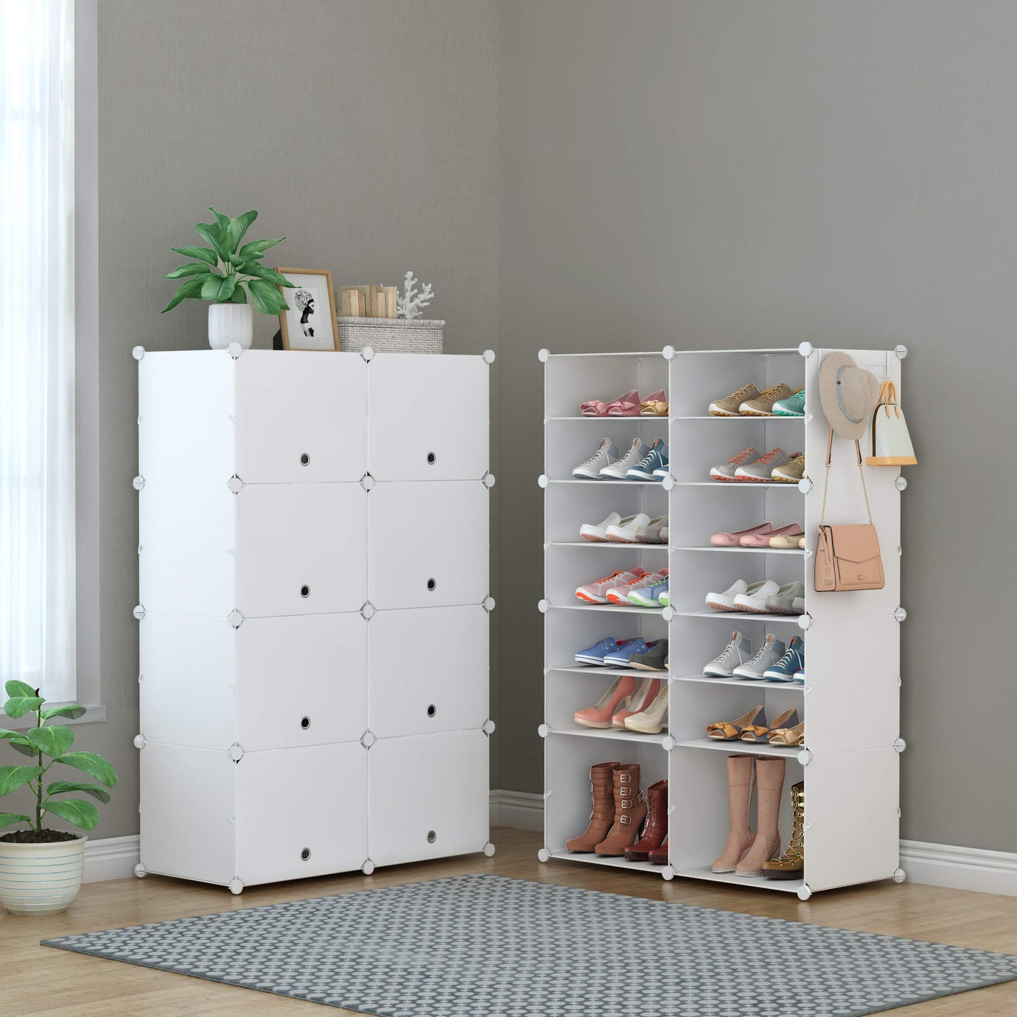 HOMIDEC shoe rack, 7-tier shoe cabinet shoe storage for 28 pairs of shoes and boots, plastic shoe racks shoe organizer for hallway bedroom entrance, white
