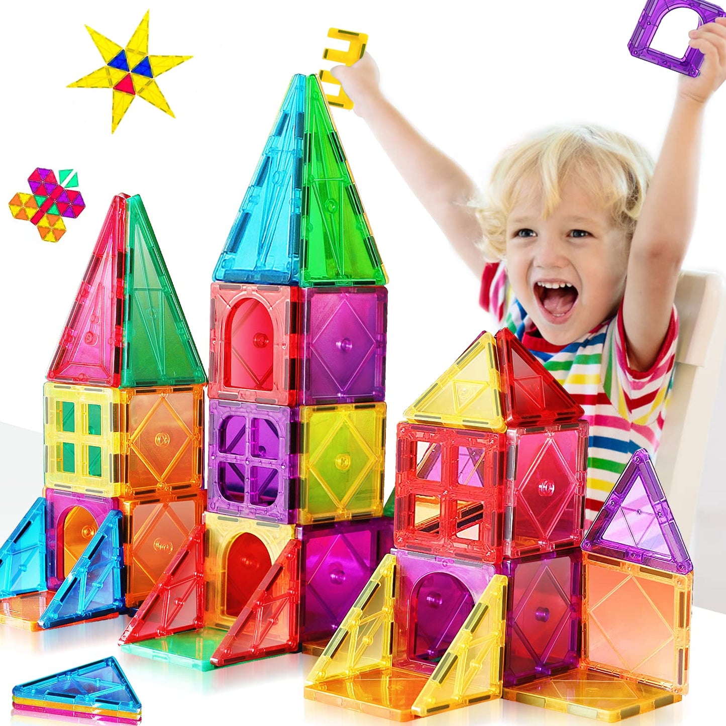 Magnetic building blocks, 3D blocks, colorful magnetic tiles for children aged 4-8, STEM, early educational construction, magnetic toys, building set for toddlers aged 3 and up.