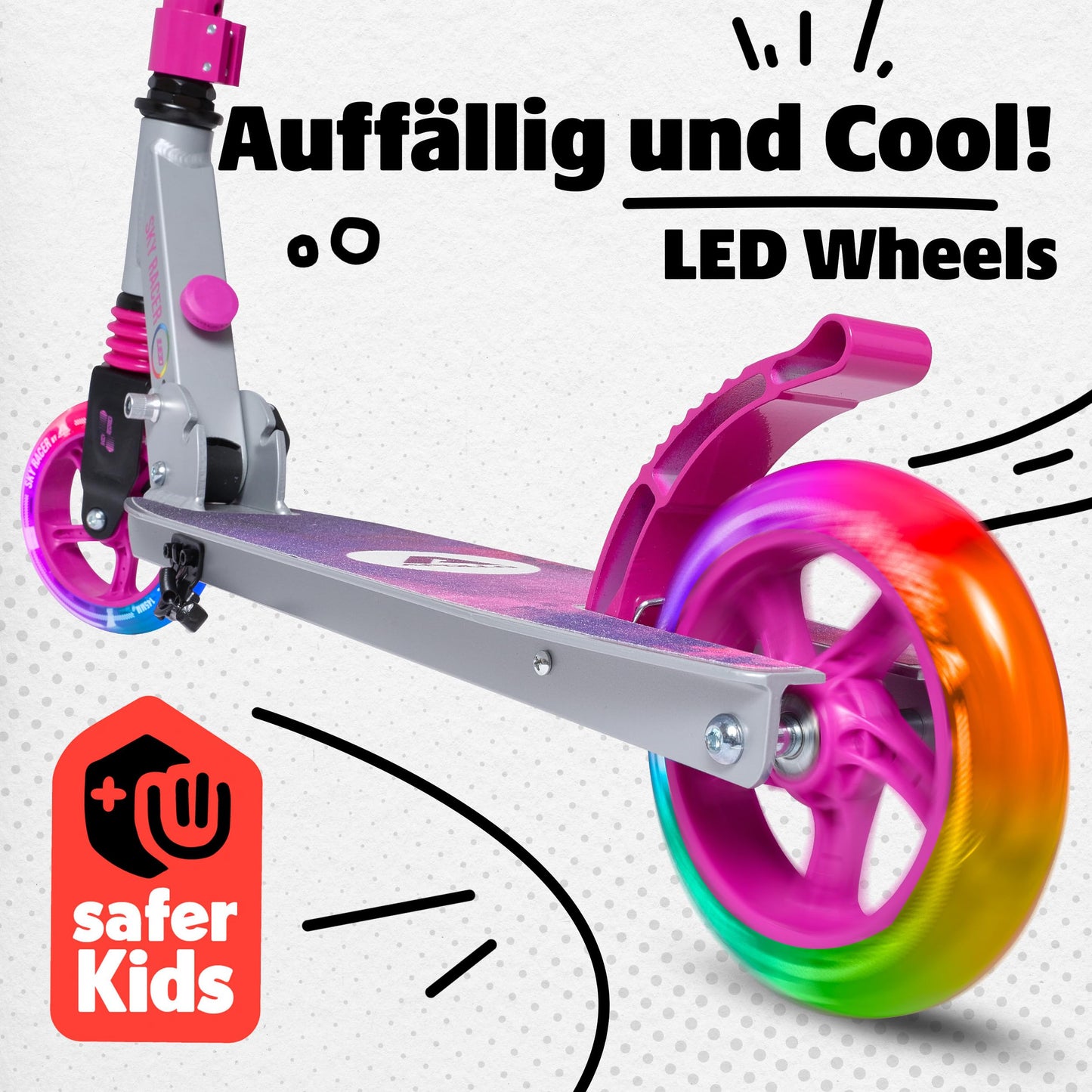 Apollo Skyracer City Scooter with LED light wheels | Scooter for kids 6 years old | City scooter with suspension | Kick scooter for kids and teens | Kids scooter foldable and adjustable in height