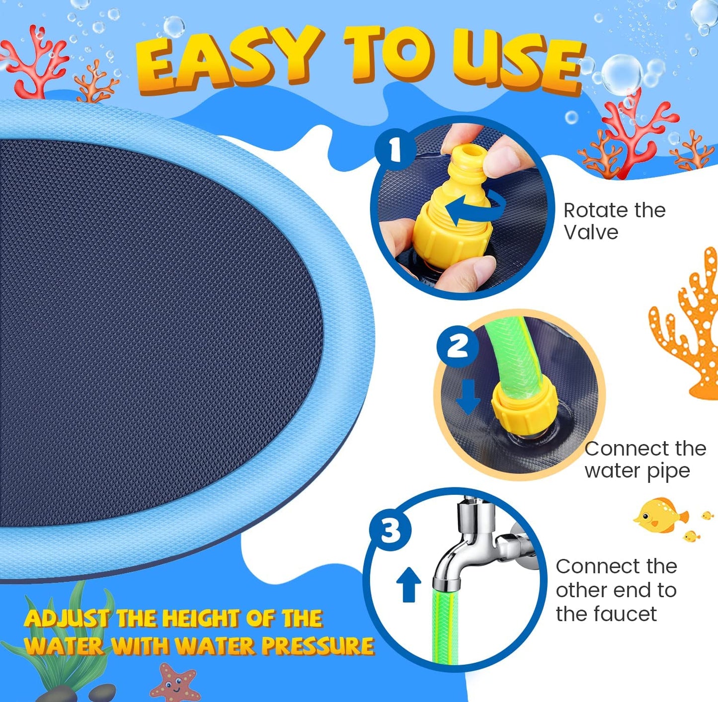 Tosekry Water Toys Kids Outdoor Games, 170CM Water Sprinkler Kids Splash Pad, Garden Toy Kids Sprinkler and Dog Pool with Anti-Slip Function (blue-170cm)