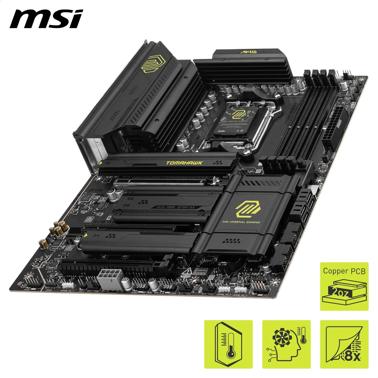 MSI MAG X870 Tomahawk WiFi Motherboard, ATX - Supports AMD Ryzen 9000/8000/7000 processors, AM5-80A SPS VRM, DDR5 Memory Boost 8400+MT/s (OC), PCIe 5.0 x16 & 4.0 x16, M.2 Gen5, Wi-Fi 7, 5G LAN.