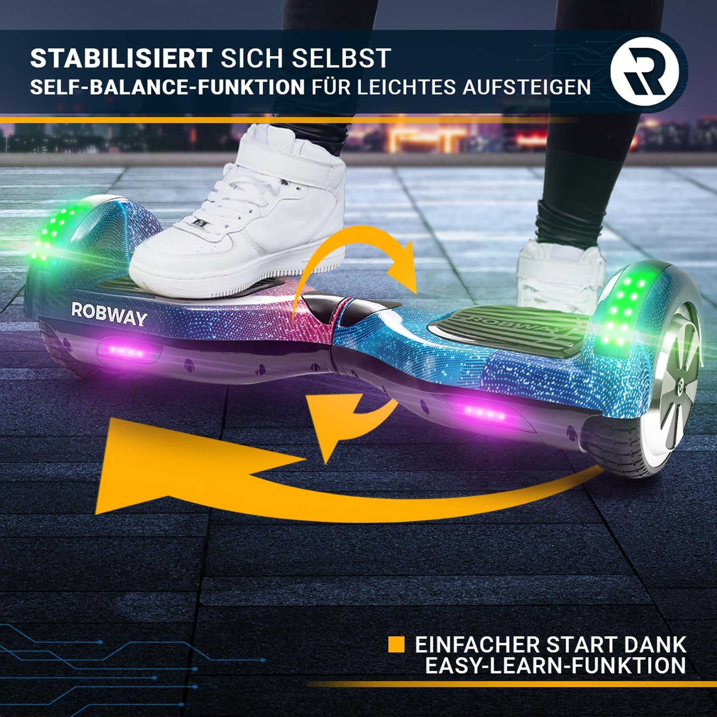 Robway W1 Hoverboard | ORIGINAL ® Hoverboards for kids, teenagers & adults - APP control - 2 x 350 Watt motors - Self-balance function - Bluetooth (Blue Chrome)