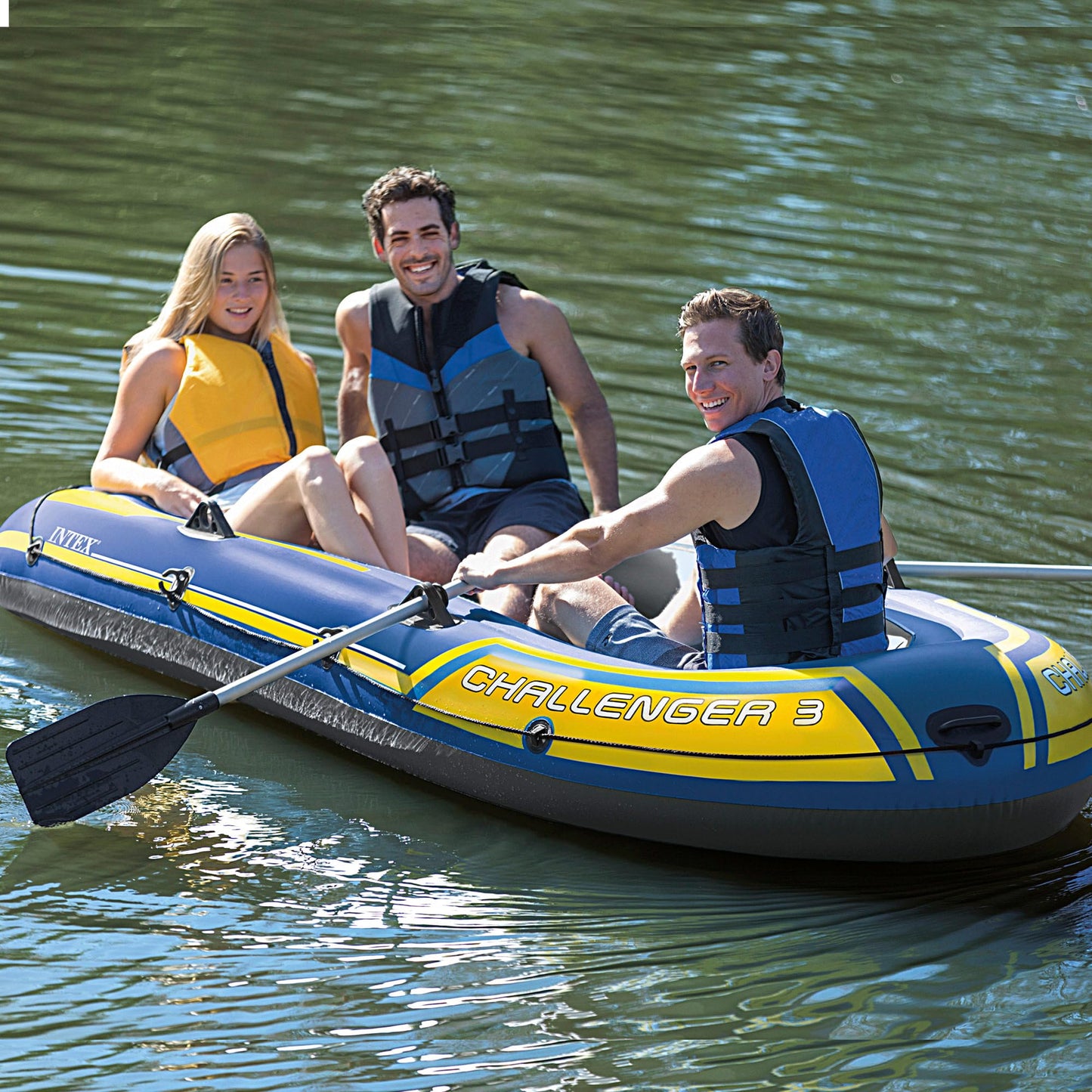 Intex Challenger 3 Set Inflatable Boat - 295 x 137 x 43 cm - 3-piece - Blue/Yellow, 68370NP, 6.5 kg