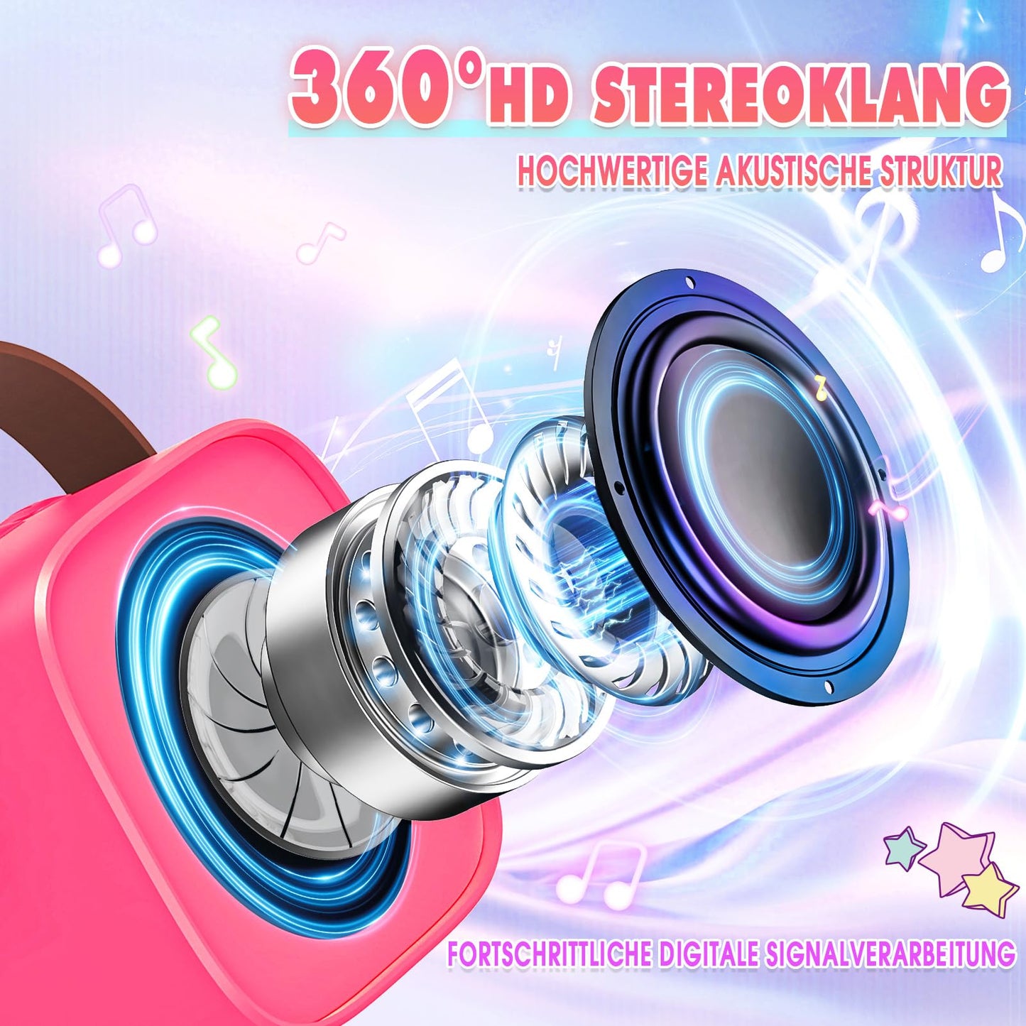Dislocati Portable Karaoke Machine with 2 Bluetooth microphones, kids gifts toy for 3-12 years Mini Karaoke microphone set with DSP & LED lights Ideal for family gatherings, parties & outdoor.