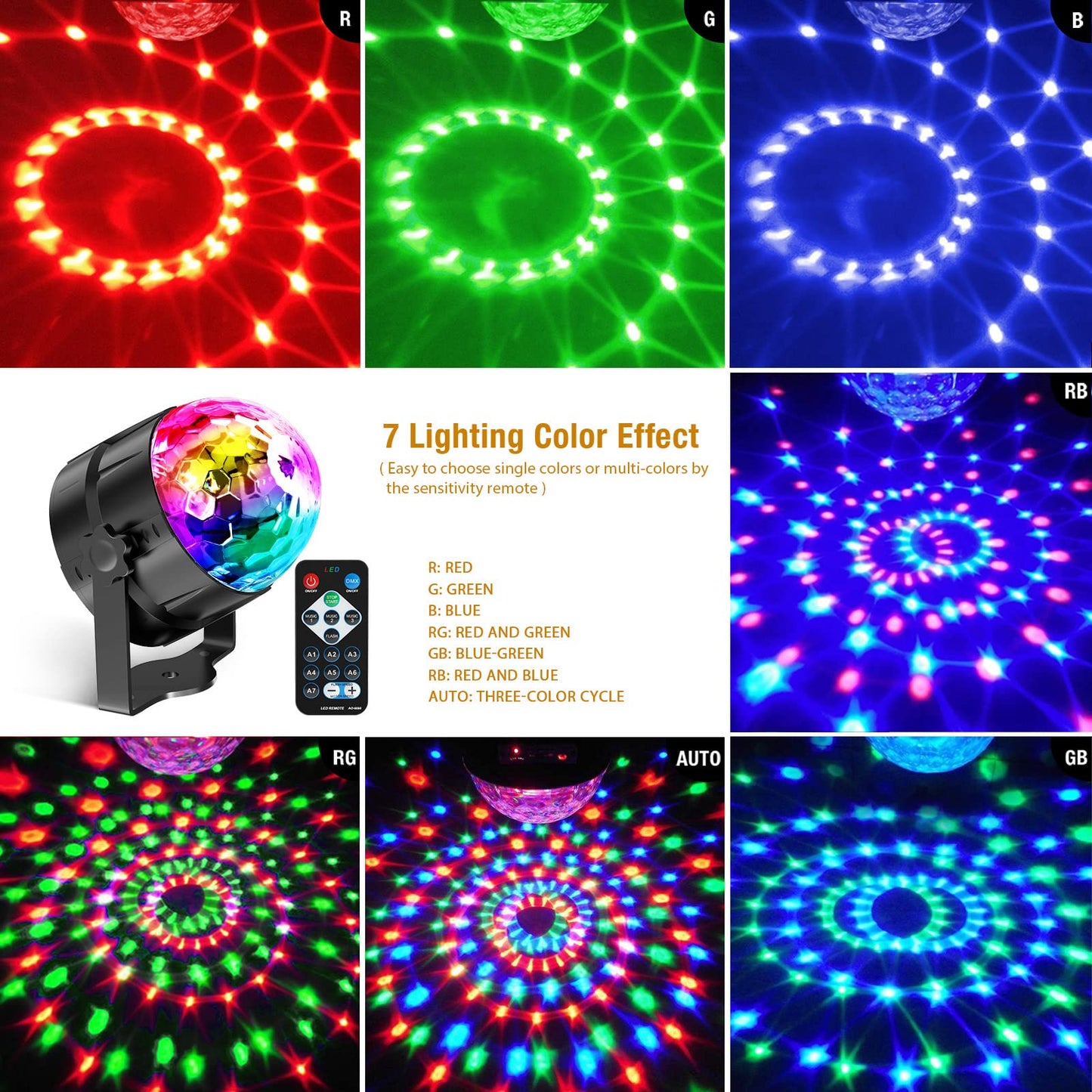 Gobikey Disco Ball, 360° Rotating Music Activated Disco Light LED Party Lamp with Remote Control- 3W RGB Dynamic Disco Light Effects, 4M/13ft USB, Party Light for Party/Halloween/Wedding