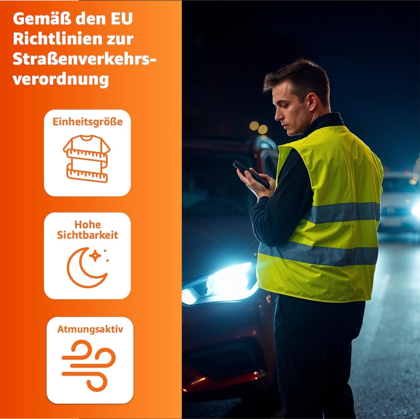 3 in 1 set car breakdown set tested 2025 & car accessories - car first aid kit with first aid kit & warning vest & warning triangle for StVO