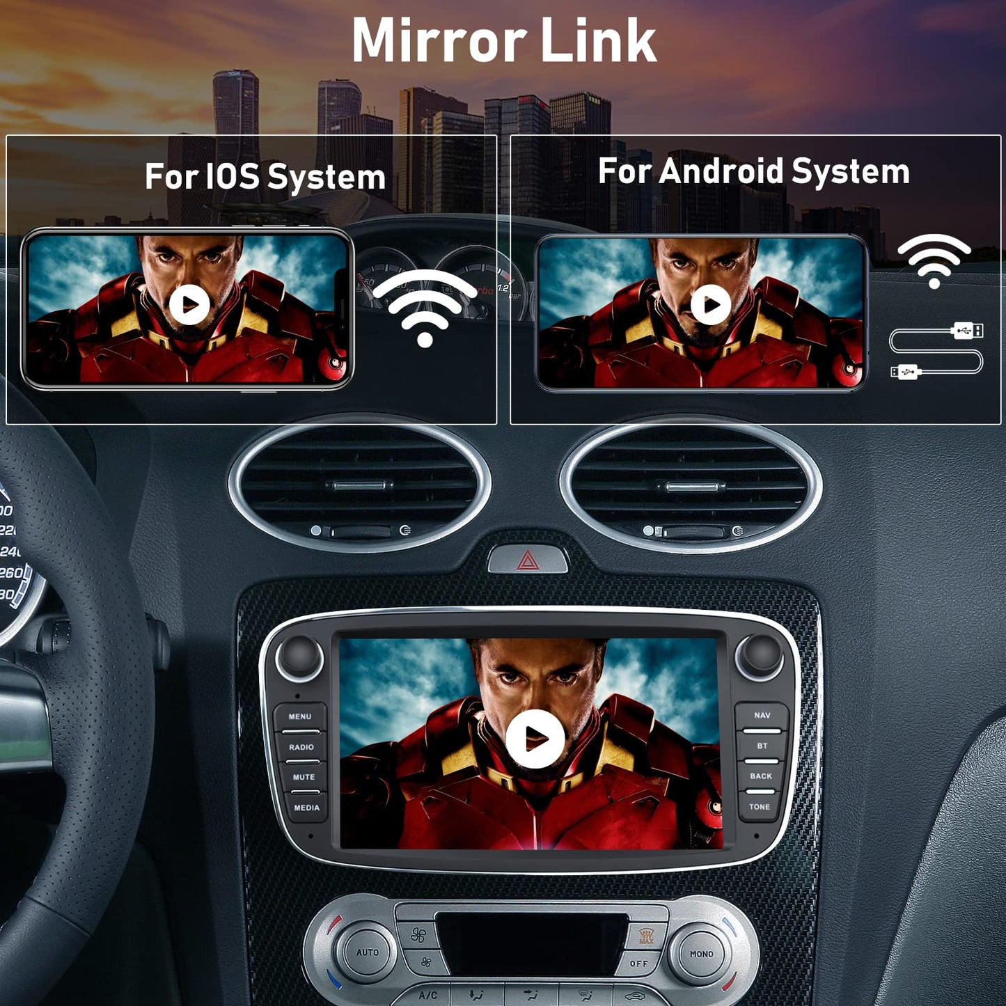 Android car radio for Ford Focus with GPS navigation CAMECHO 7 inch capacitive touchscreen car radio Double Din with Bluetooth/USB/WiFi/FM/EQ Rearview camera for Ford Mondeo S-Max C-Max Galaxy +CANBUS.