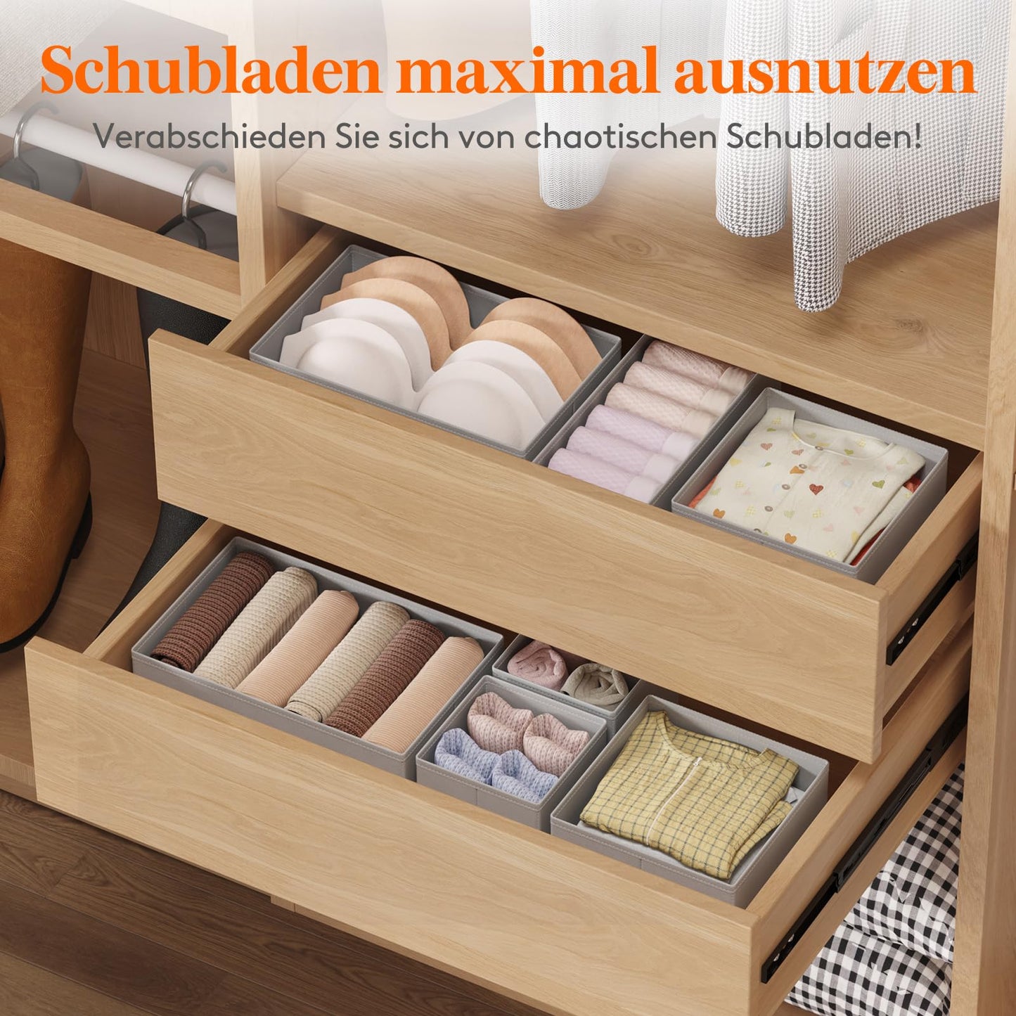 Lifewit 12-Piece Drawer Organizer Set, Closet Wardrobe Organizer Changing Table Drawer Organization System for Wardrobe Bedroom for Clothing, Kids Clothing, Socks, Underwear, Grey