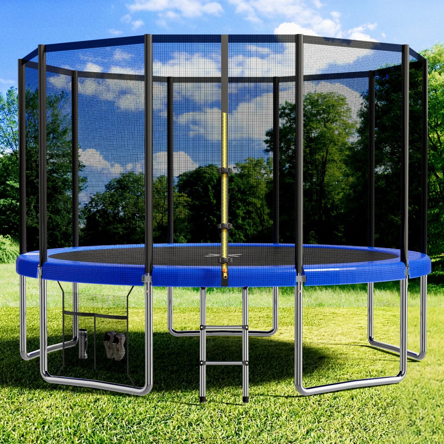 Devoko Trampoline Outdoor Ø 183/228/305/366/427 cm Indoor Trampoline Kids Garden Trampolines, Complete Set with Shoe Net, Ladder, Edge Cover, Safety Net, Weight Capacity 150 kg (Blue)
