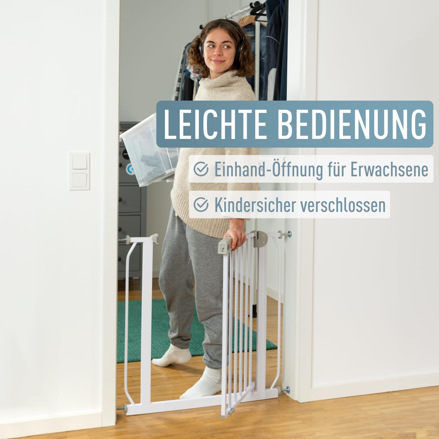 ib style baby stair gate Berrin 58-185 cm, door gate, child stair gate, No drilling, White, 88-96 cm
