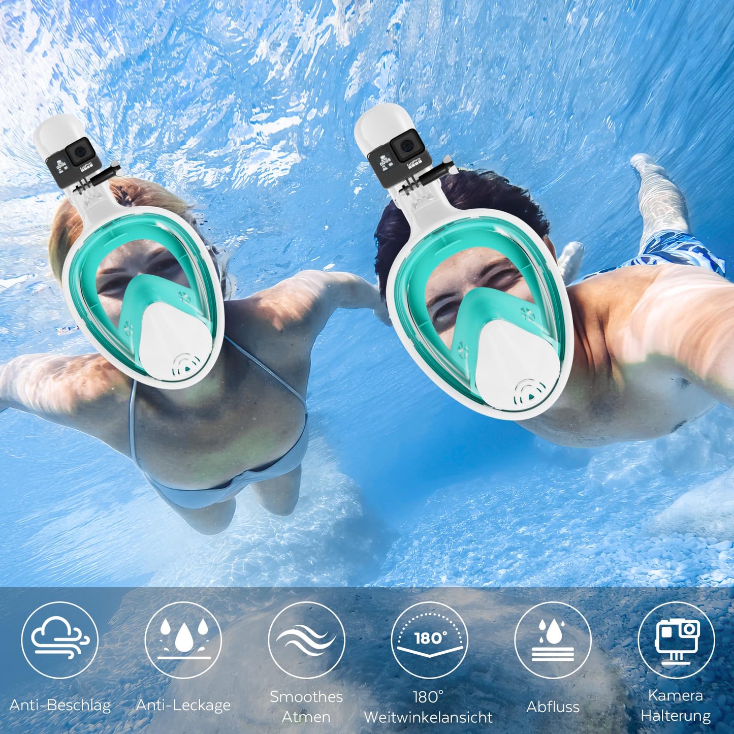 Adult Snorkel Mask Full Face, 180° Full Face Diving Mask / CO2 Safety, Anti-Fog and Anti-Leak Technology with Adjustable Head Straps, Compatible with Sports Cameras (Green, L/X)