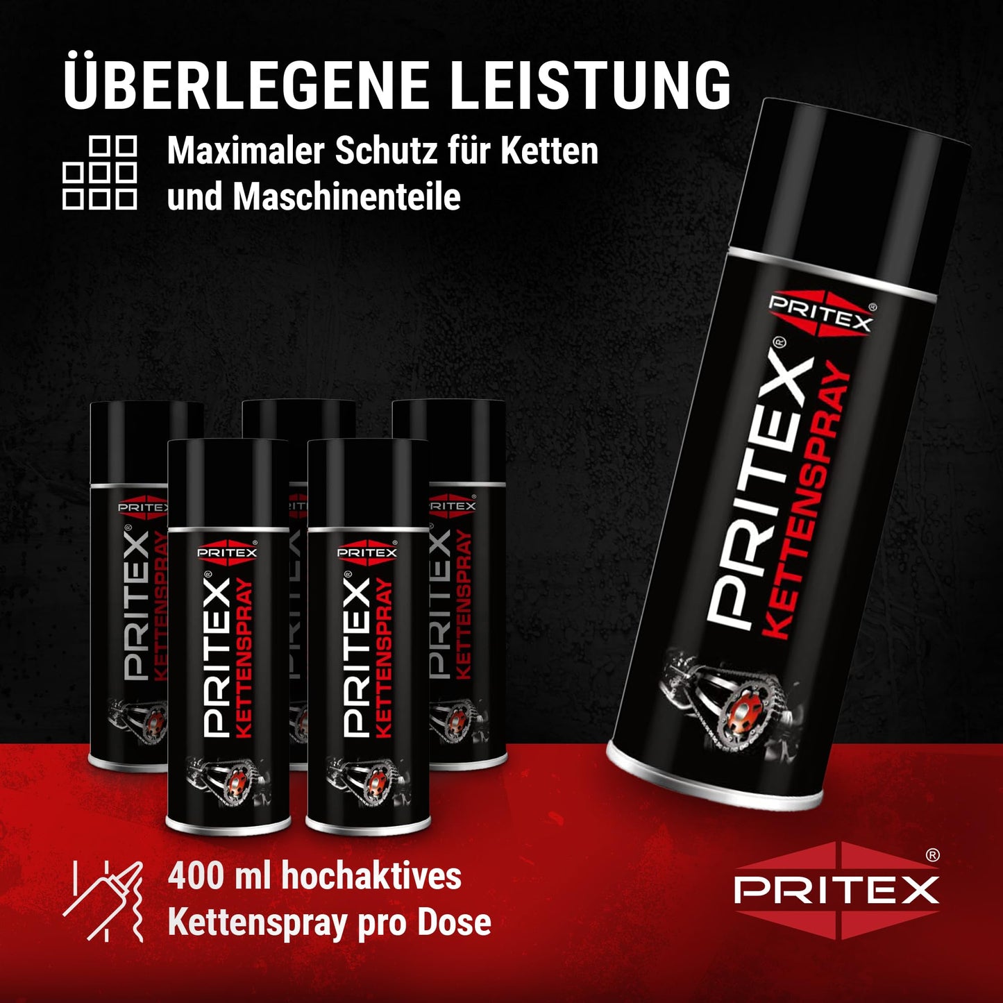 PRITEX - Chain spray 4 x 400 ml for motorcycles & bicycles - Chain grease provides high protection against friction, wear & corrosion - Lubricant spray with very good adhesion & lubrication performance - Chain oil