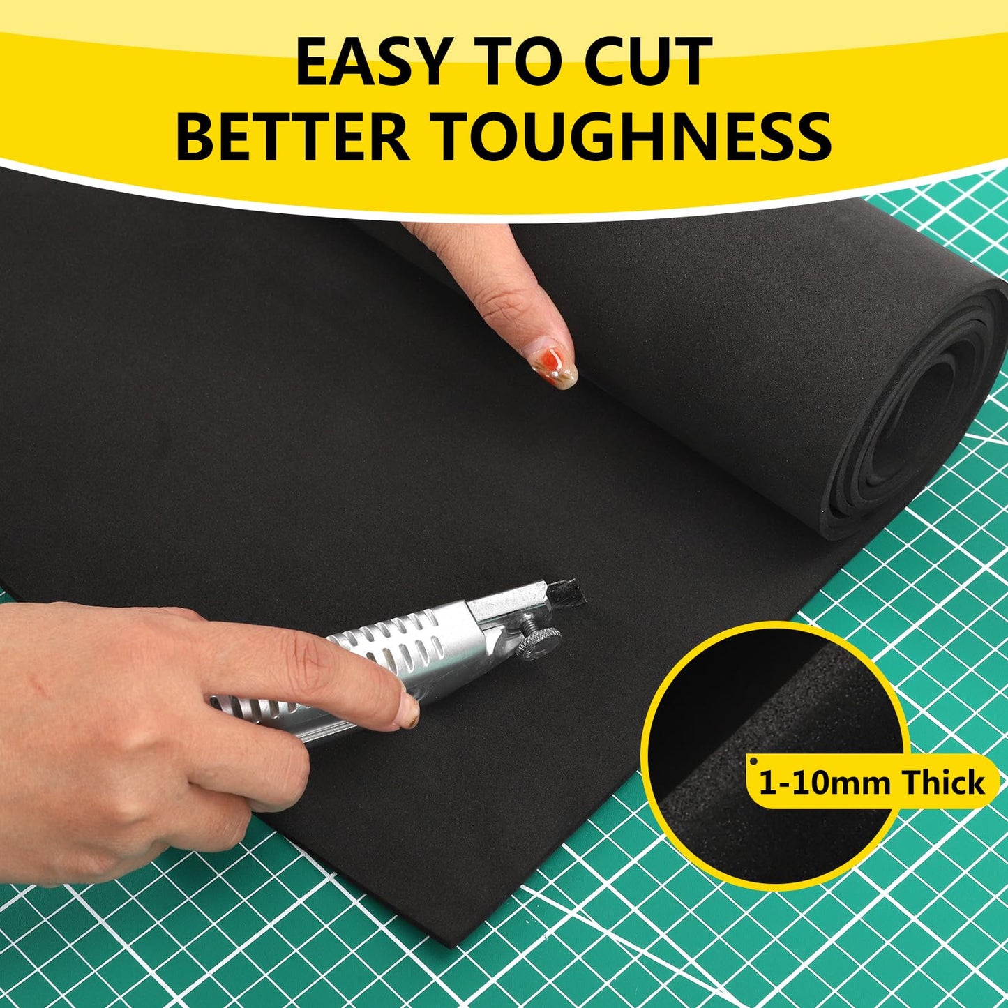 6mm black Eva foam, EVA foam for cosplay, 35.5x124.5cm with high density 86kg/m3 Eva foam sheet for arts and crafts costume DIY project (6mm black)