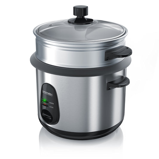Arendo - Rice cooker stainless steel with keep warm function and steamer function - Steamer - 1.5 liter capacity - Housing brushed aluminum