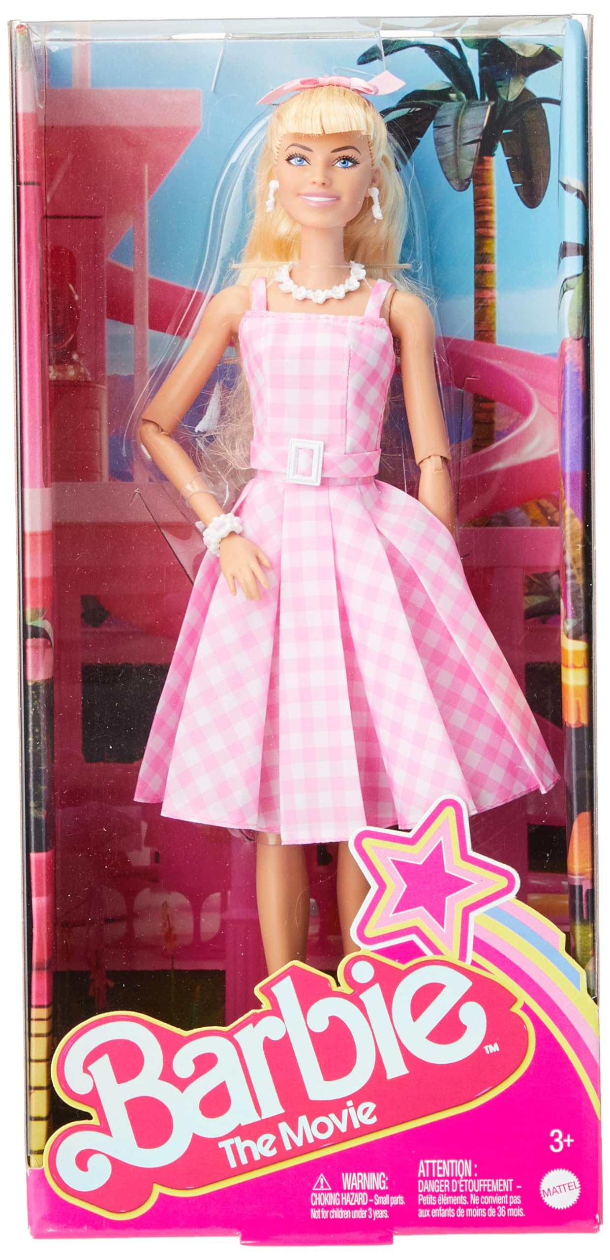 Barbie doll, The Movie doll, in pink and white dress with daisy necklace, Margot Robbie, collector's item, toy for ages 3 and up, HPJ96