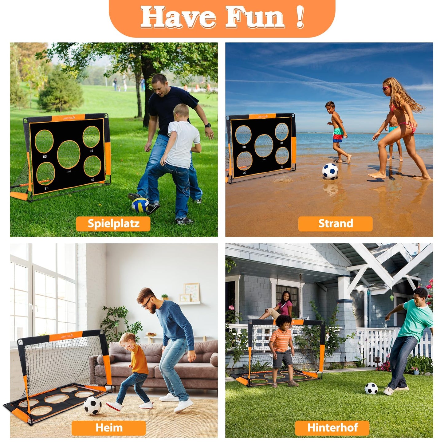EXTFANS 2 in 1 Kids Soccer Goal, Pop-up Soccer Net with Target Goal, 4 U-shaped steel stakes and carrying bag, soccer goal for boys outdoor garden training gifts (1.2m*0.9m)