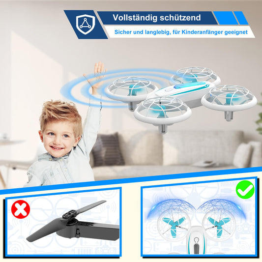 Wipkviey T18 Mini Drone for kids, RC Quadcopter with blue and green lights and 360° flip, RC drones with altitude hold and headless mode for boys girls beginners, 2 batteries.
