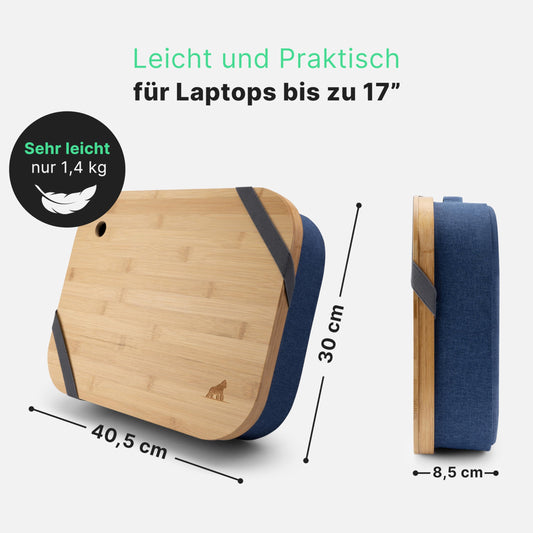 MY FAT GORILLA Laptop cushion bamboo with storage compartment and cable hole, laptop pad for up to 17 inches, laptop table for bed, laptop work tray, laptop table for sofa, laptop cushion wood